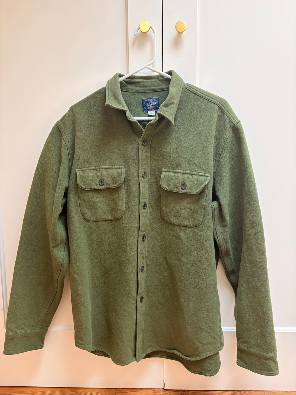 J Crew Men's Olive Green Button-Up Overshirt - Size Large